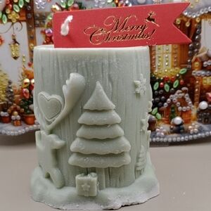 Christmas Tree Candle with Heart and Reindeer Accents